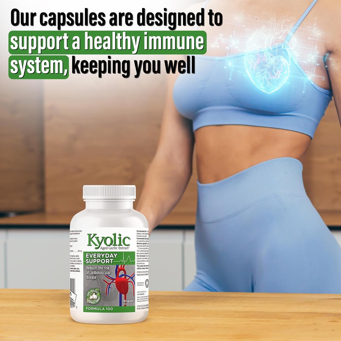 Kyolic - 陳年大蒜萃取補充劑 - 配方 100 日常支持 300 毫克，90 粒膠囊，22 天供應 - 無味大蒜丸 - 促進心臟健康並支持整體健康