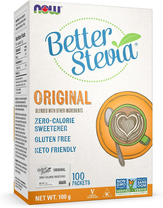 NOW Foods BetterStevia Zero-Calorie Granulated Sweetener Packets, Keto Friendly, Suitable for Diabetics, No Erythritol, 100 Packets