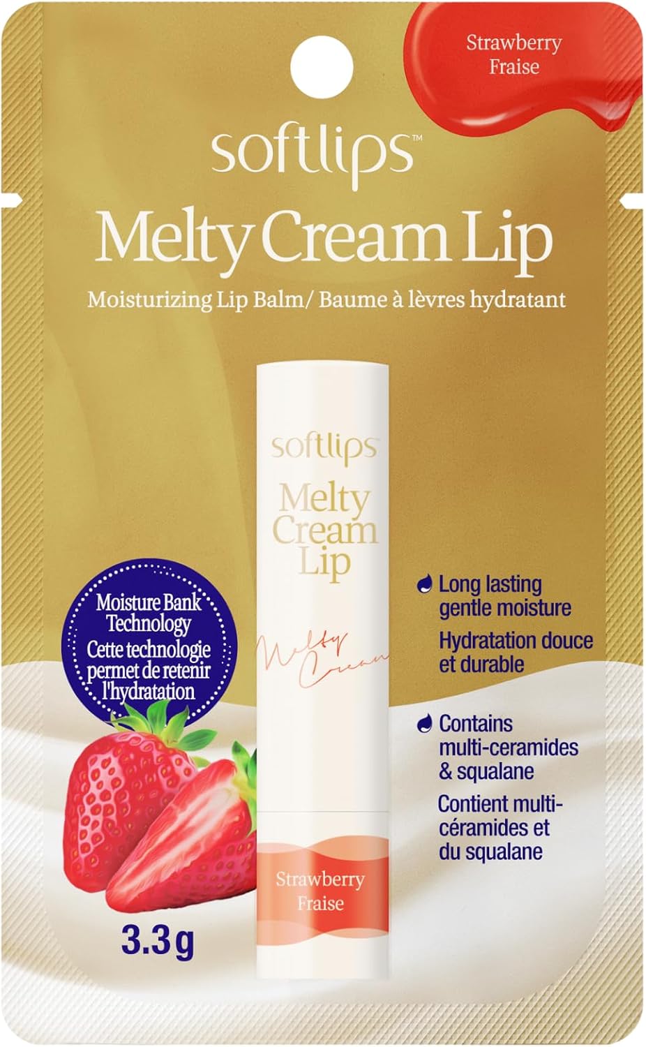 Softlips Melty 潤唇膏 | 草莓護唇膏 | 持久保濕、滋潤滋養唇部護理 | 蘊含三重神經醯胺