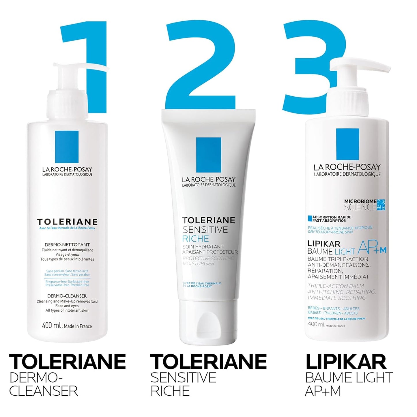 La Roche Posay Face Cream & Body Lotion BUNDLE, Toleriane Sensitive Cream & Lipikar Baume LIGHT AP+M, Hydration for Face & Body, Suitable for Sensitive, Dry to Very Dry Skin, Fragrance-Free