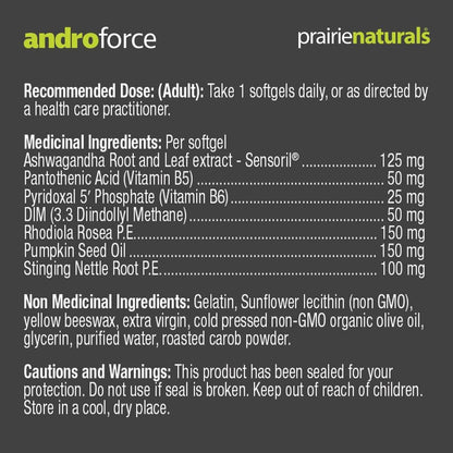 Prairie Naturals Andro-Force 可降低压力、皮质醇和 C 反应蛋白水平。支持心血管健康。抗氧化。支持认知功能。有助于缓解排尿困难（良性前列腺增生……）