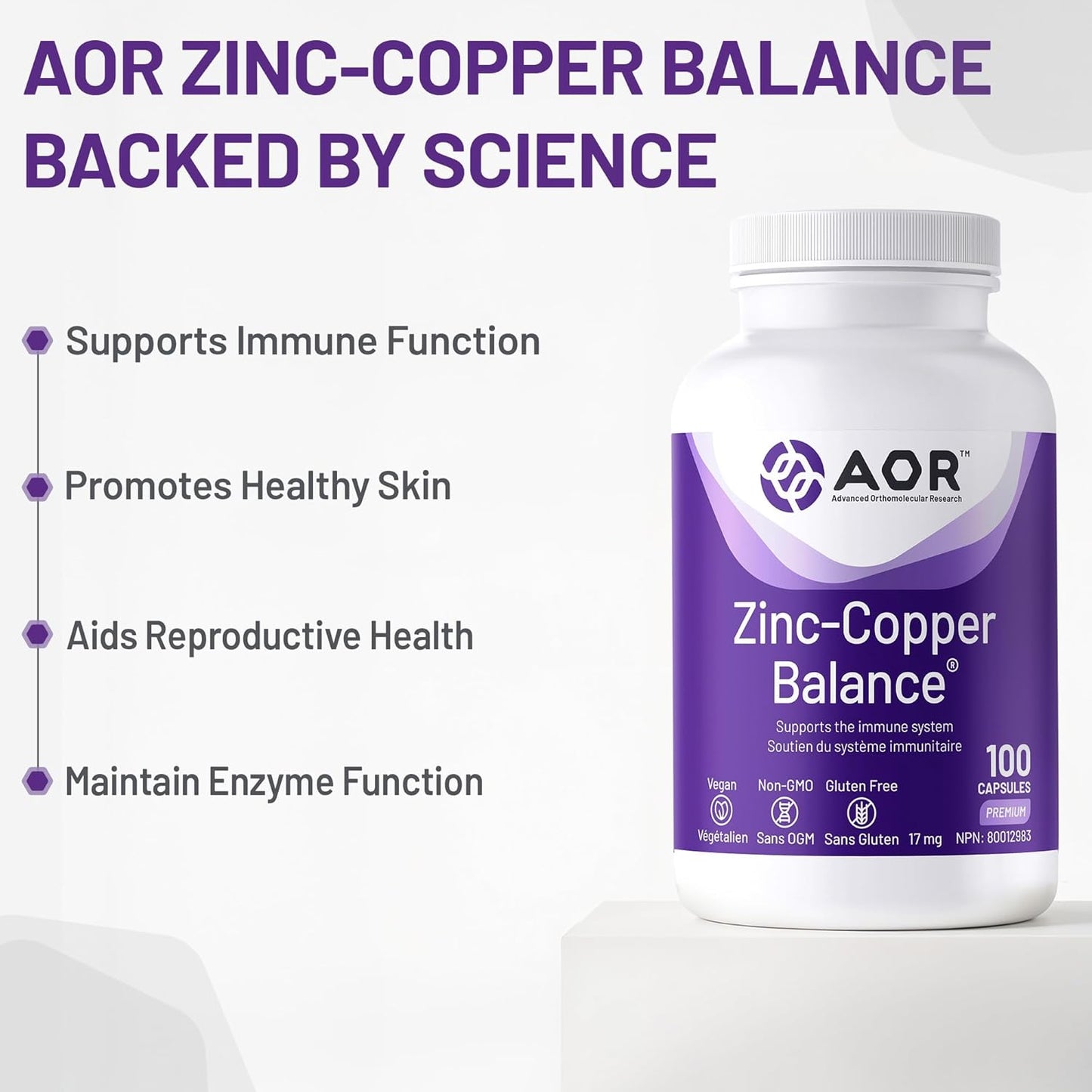AOR - 锌铜平衡胶囊 100 粒，100 天供应量 - 两种关键矿物质的均衡比例，有益于整体健康 - 柠檬酸锌和铜补充剂 - 男士理想选择
