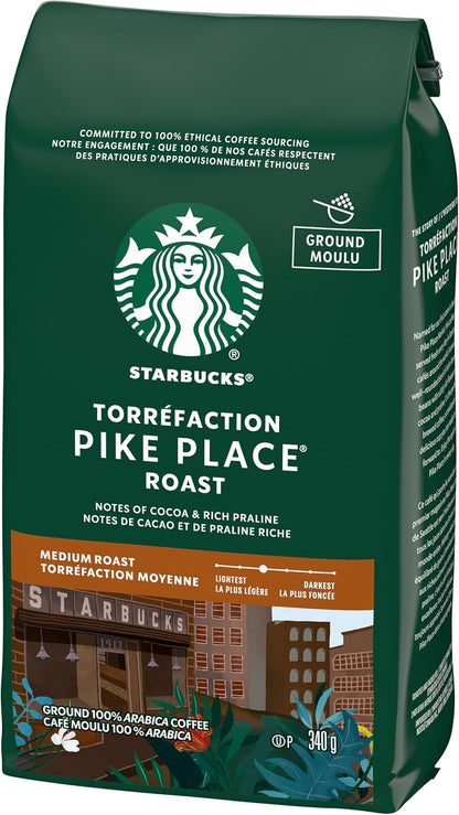 星巴克派克市场烘焙研磨咖啡，中度烘焙，口感顺滑，拉丁美洲咖啡豆混合均匀，340克/袋