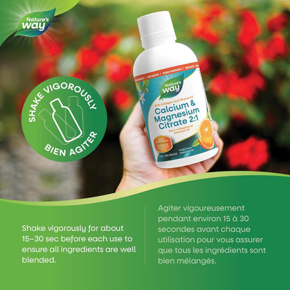 Nature's Way 檸檬酸鈣鎂 2:1 液體補充劑，含維生素 D3、維生素 K2 和膠原蛋白，有助於維持骨骼和牙齒健康，橙子味，500 毫升