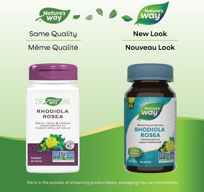 Nature’s Way Rhodiola Rosea – Cognitive Function Support such as Mental Focus & Stamina – Temporary Stress Relief - Non-GMO - 60 Vegetarian Capsules