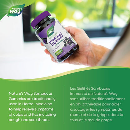 Nature's Way 接骨木免疫原味感冒和流感護理接骨木軟糖，含維生素 C 和鋅，用於草藥，為成人和 4 歲以上兒童提供免疫支持，60 粒軟糖