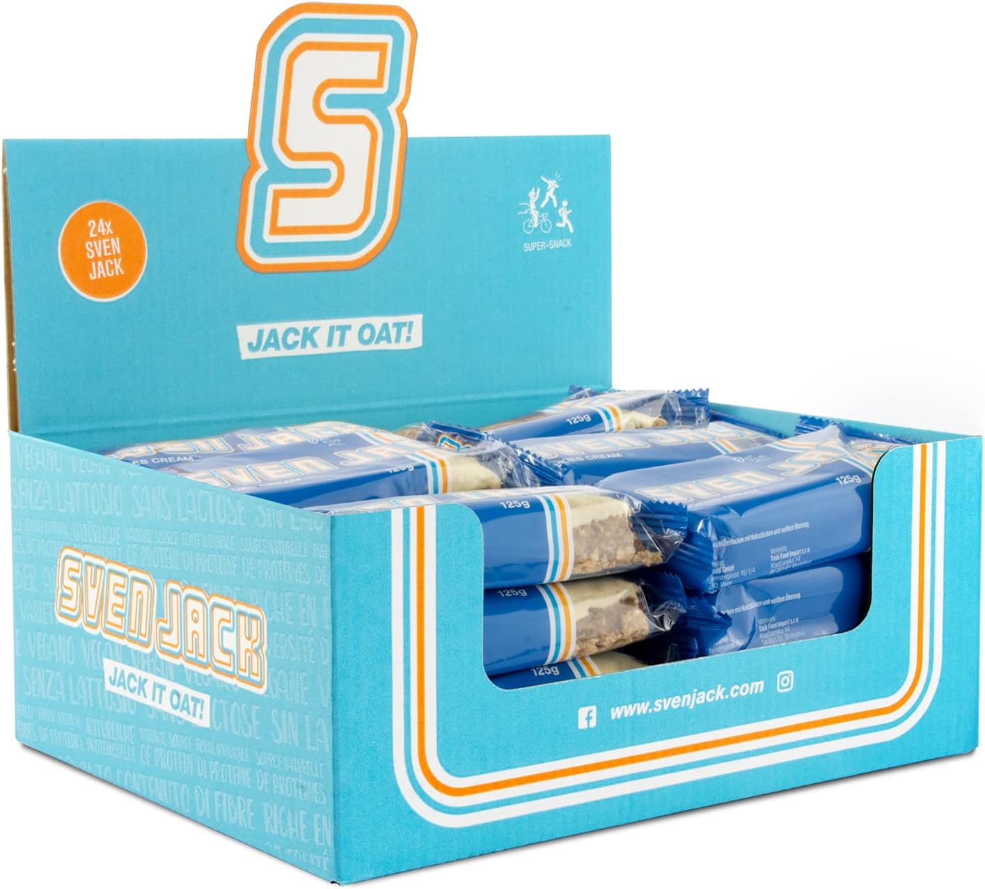 SvenJack Oat Bar Blueberry - 24 × 125g - Vegan Oatmeal Energy Bar with Blueberries, High‑Fibre, Low‑Sugar, Gluten‑Free Fruity Snack