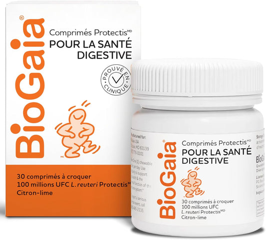 BioGaia Probiotic Chewable Tablets for Digestive Health | Lemon-Lime | 30-Day Supply/Chewable Tablets | For Adults & Kids | Improves Digestive Health | Eases constipation | Prevent episodes of diarrhea