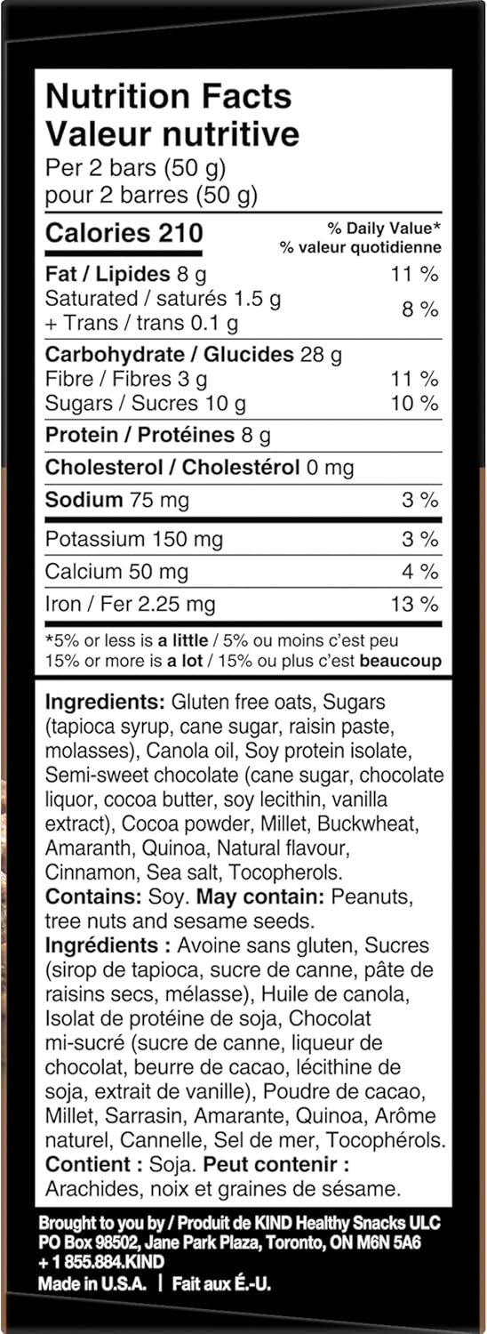 KIND Breakfast Bars, Dark Chocolate Cocoa, Gluten Free, 1.8 Ounce, 20 Count