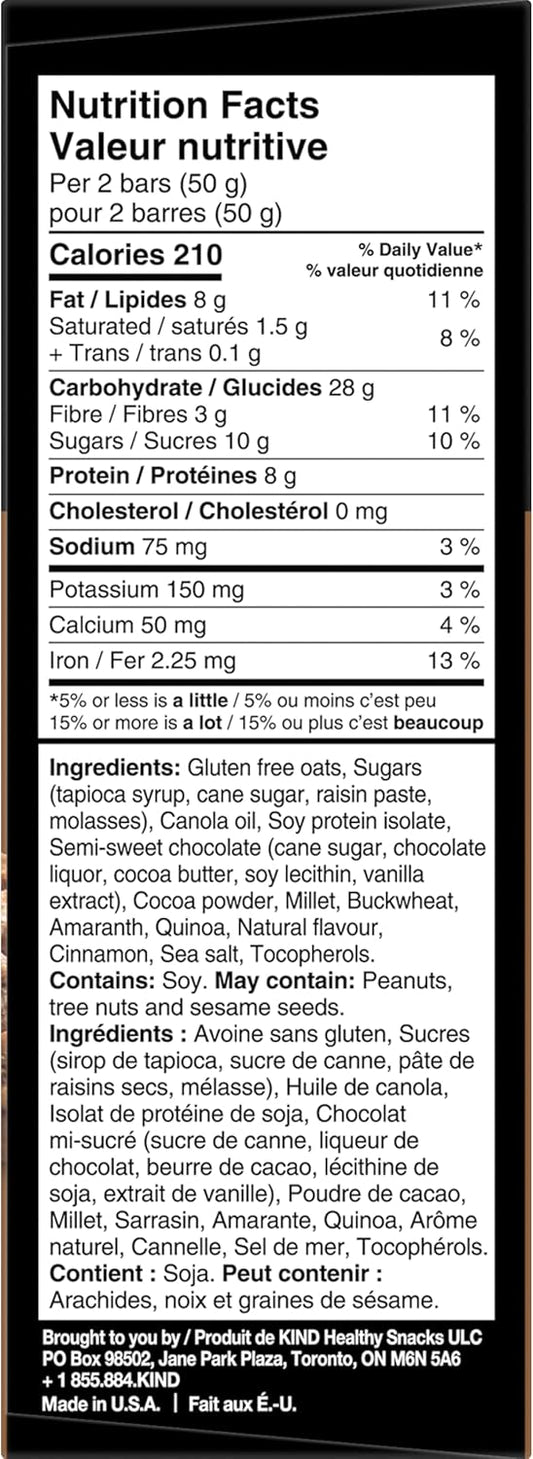 KIND Breakfast Bars, Dark Chocolate Cocoa, Gluten Free, 1.8 Ounce, 20 Count