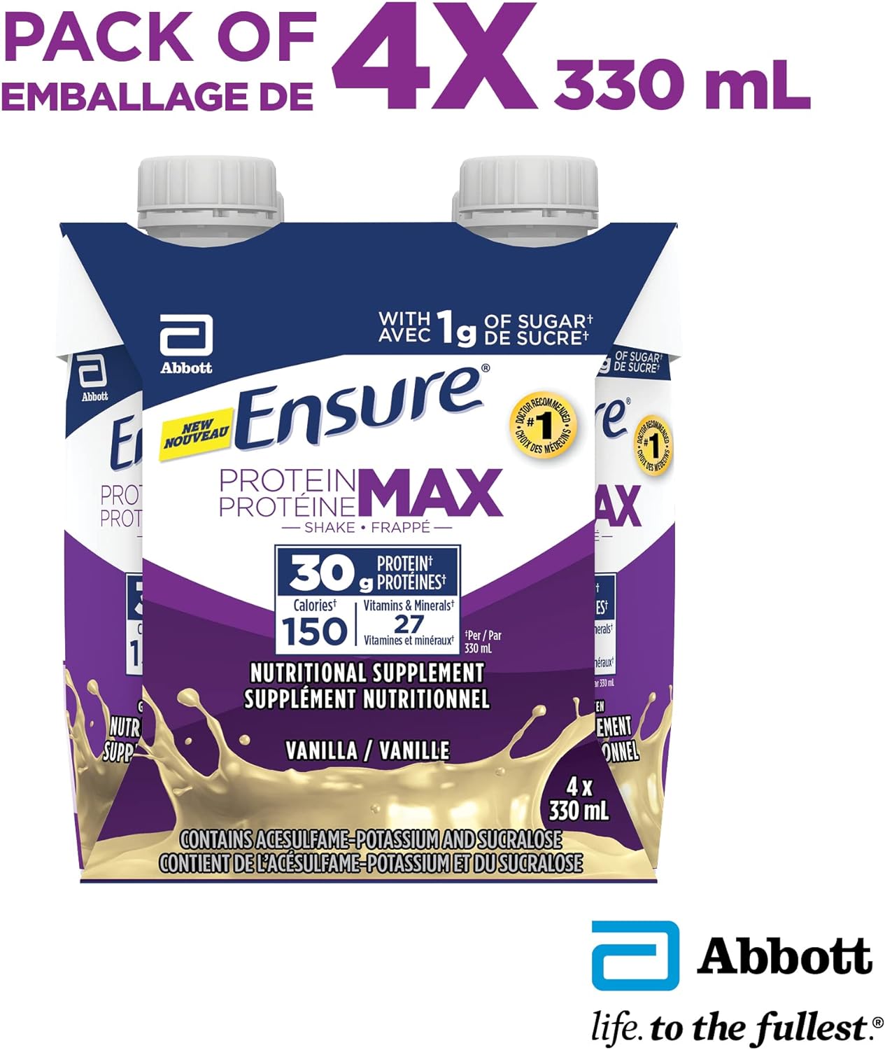 Ensure Protein Max Nutritional Supplement, Vanilla, 330 millilitre (Pack of 4)