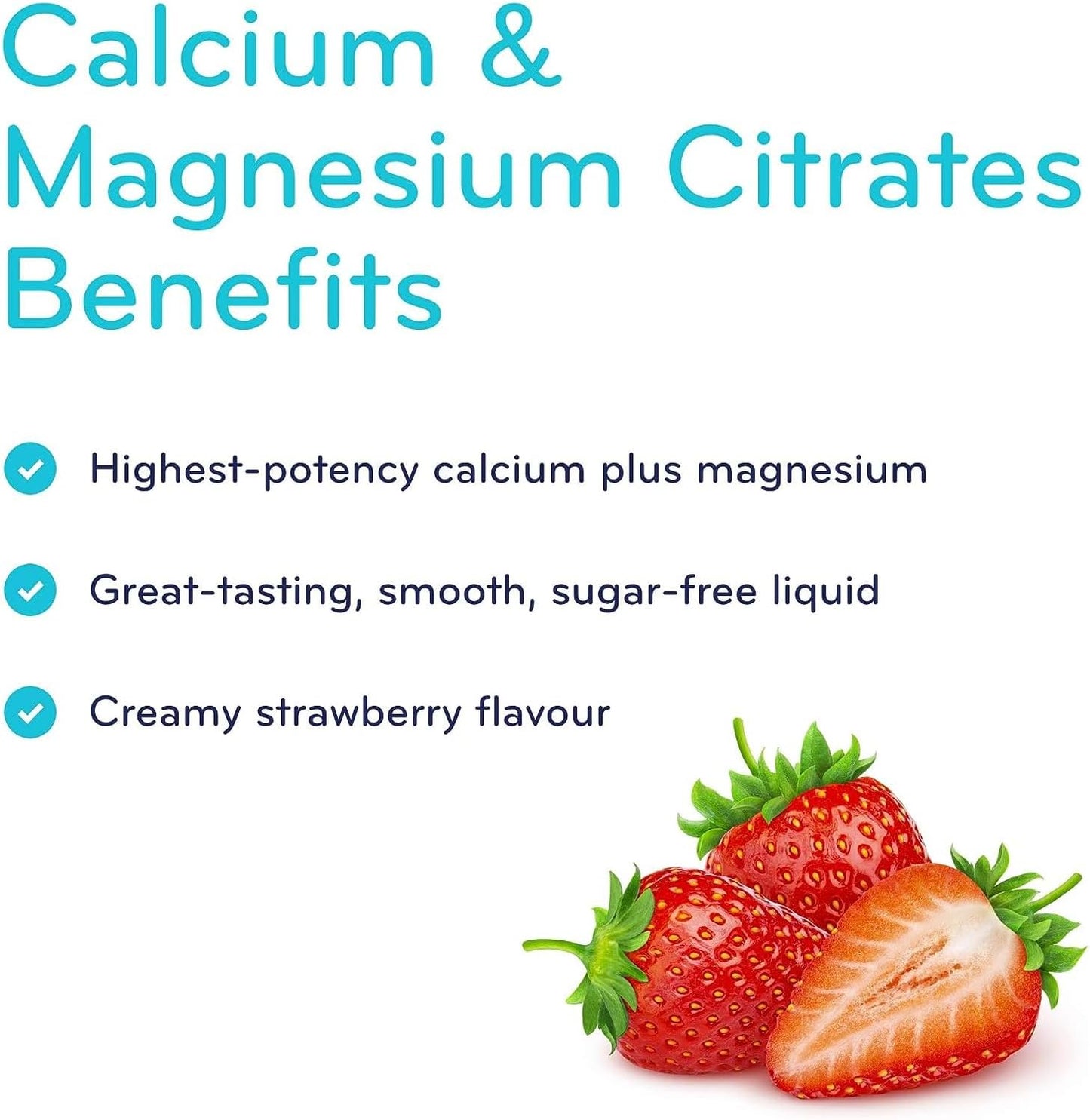 SISU 檸檬酸鈣鎂片，含維生素 D3 | 450 毫升 | 高效鈣鎂無糖液體，含 500 國際單位維生素 D | 適合兒童和成人 | 無麩質、不含乳製品、草莓味