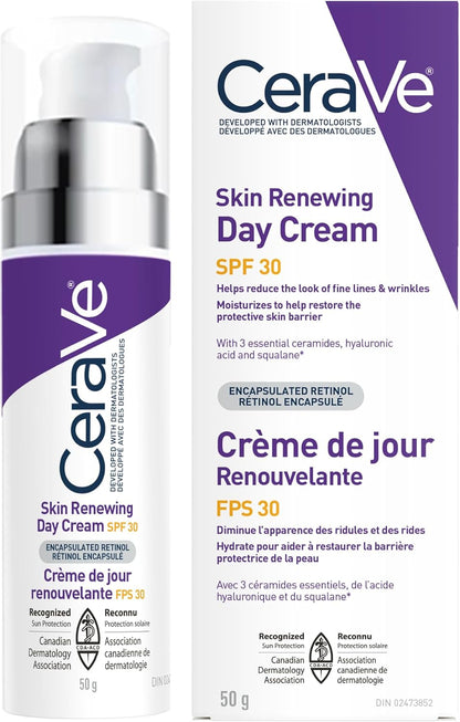 CeraVe Skin Renewing Day Cream SPF 30 - Anti-aging Daily Moisturizing Cream with Encapsulated Retinol, Ceramides & Hyaluronic Acid, Fragrance Free