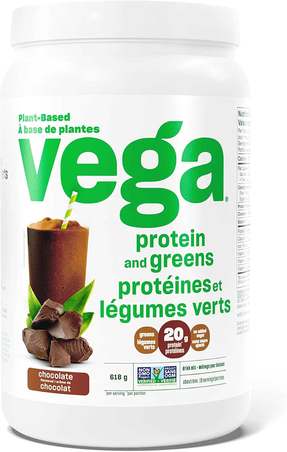 Vega Protein Made Simple - 香草味（259克）和蛋白质与绿色巧克力味（19份）植物基蛋白粉加蔬菜，n，非转基因，豌豆蛋白，男女适用，618克（包装可能有所不同）