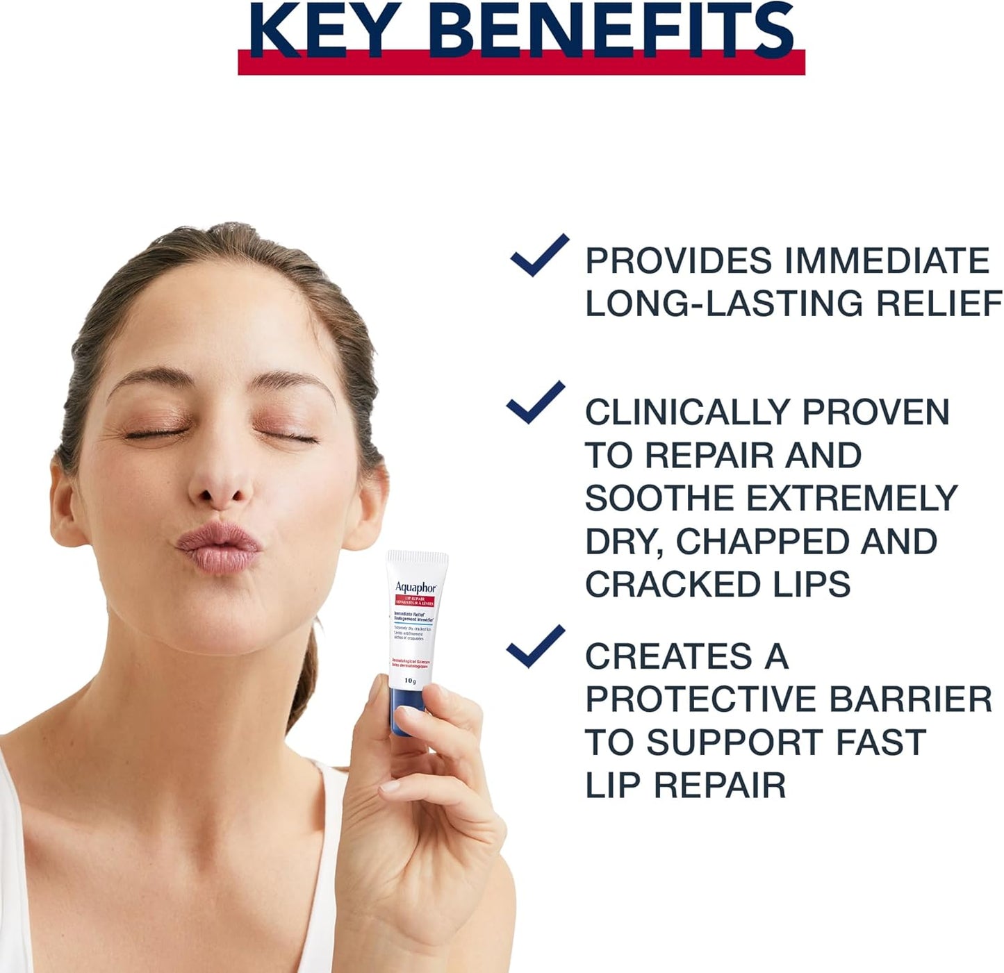 Aquaphor 唇部修复润唇膏，适用于极度干燥、皲裂和破裂的嘴唇，含有泛醇和维生素 C 和 E，无香料，不致粉刺，10 毫升