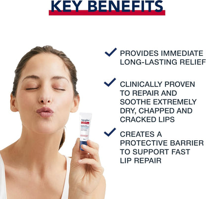 Aquaphor 唇部修复润唇膏，适用于极度干燥、皲裂和破裂的嘴唇，含有泛醇和维生素 C 和 E，无香料，不致粉刺，10 毫升