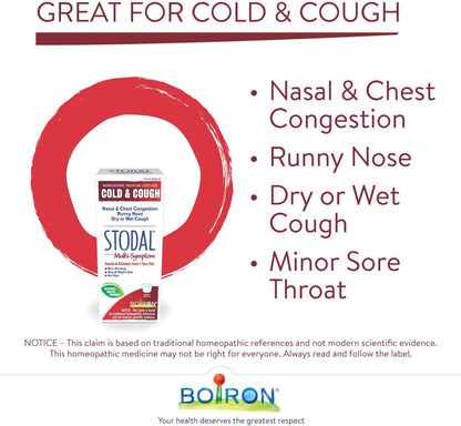 Boiron Stodal 感冒和咳嗽糖浆，200 毫升，缓解鼻塞和胸闷、流鼻涕以及干咳或湿咳。
