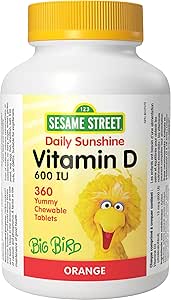 芝麻街每日陽光維生素 D3 兒童咀嚼片，360 片咀嚼片，每片含 600 國際單位維生素 D，適合 3 歲以上兒童