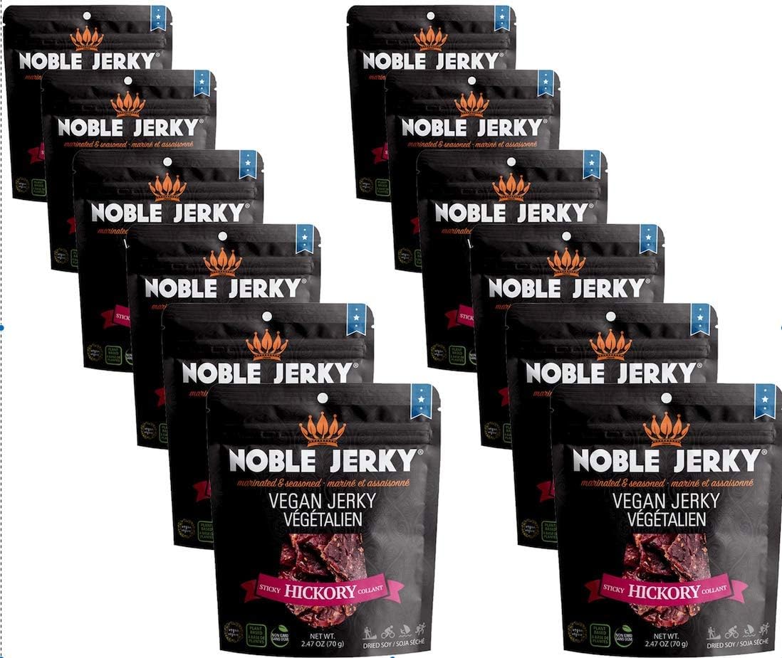 Noble Jerky - Vegan, Vegetarian Non-GMO Meat Free 100% Natural No Preservatives and No Trans Fats (Hickory) 70 Gram Bags (12 Bags)