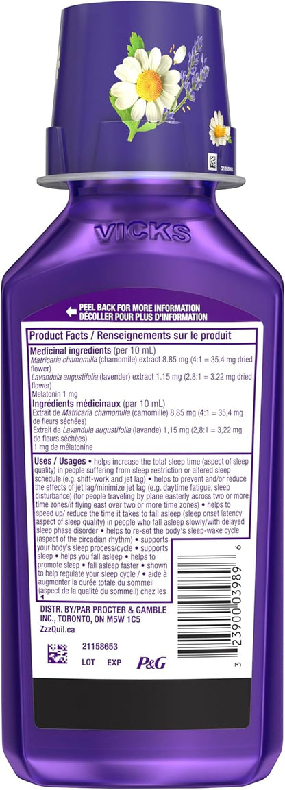 Vicks ZzzQuil Pure Zzzs 褪黑素液體，助眠劑，液體褪黑素 2 毫克，含洋甘菊和薰衣草，快速入睡，成人褪黑素助眠劑，漿果味，354 毫升