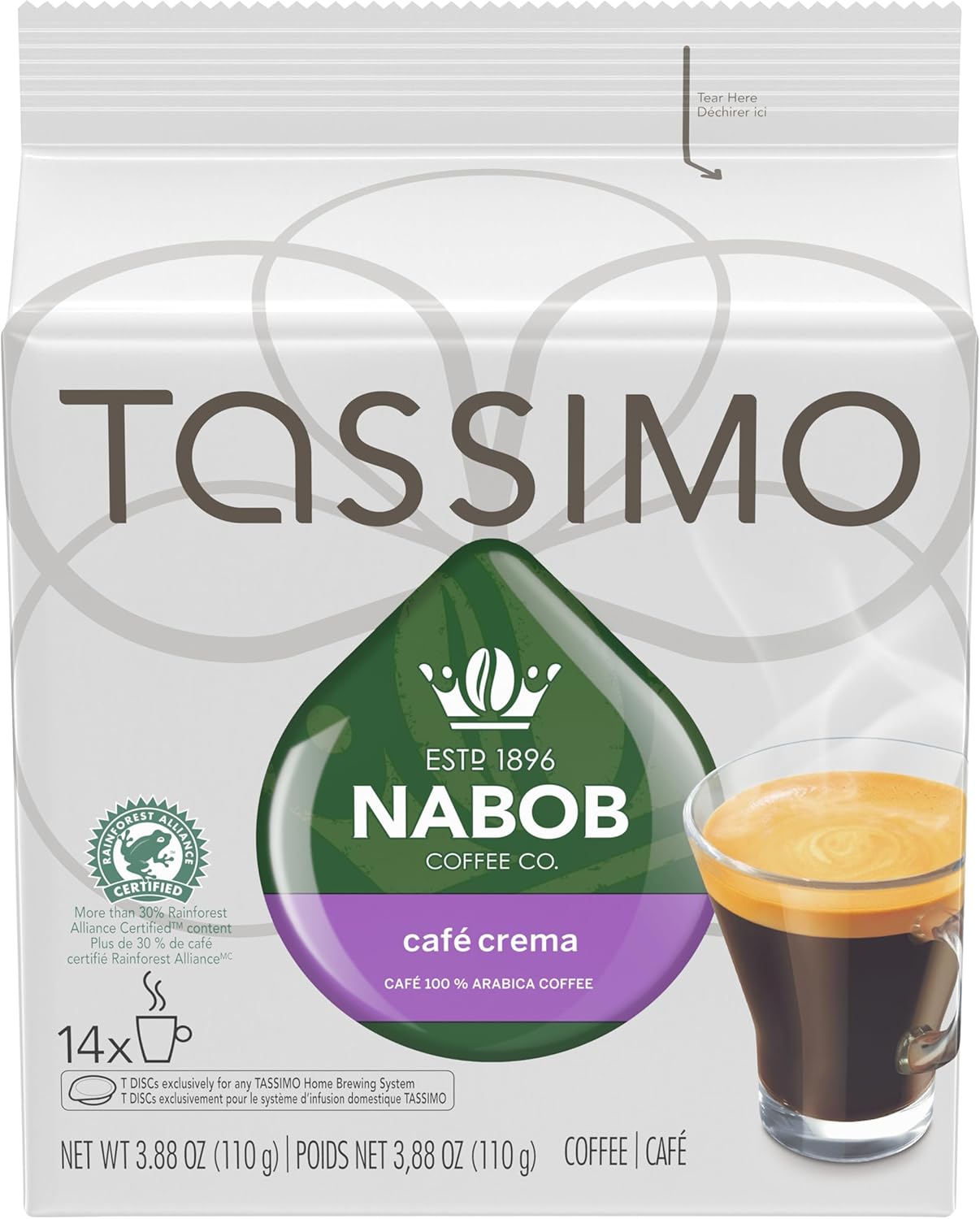 Tassimo Nabob Café Crema 咖啡单份 T 盘，110 克 & Tassimo Nabob 卡布奇诺咖啡单份 T 盘，263 克