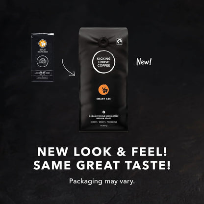 Kicking Horse Coffee，Smart Ass，中度烘焙，全豆，1 磅 - 有机认证、公平贸易、犹太洁食咖啡 & 454 马力，深度烘焙，研磨，284 克 - 有机认证、公平贸易、犹太洁食咖啡