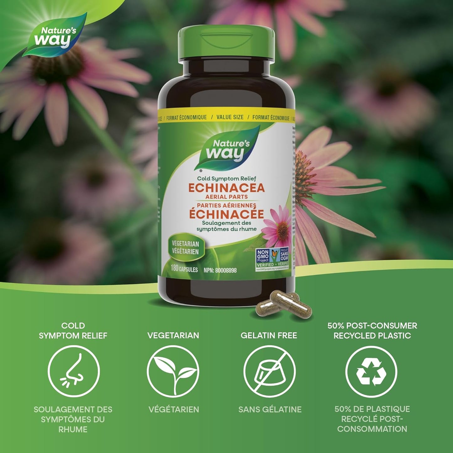 Nature's Way 紫锥菊保健品，180 粒