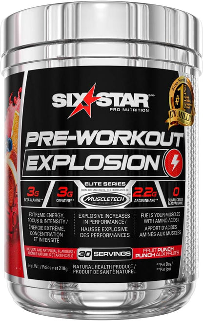 Six Star 乳清蛋白粉（香草味，2 磅）| 鍛煉前爆炸（水果賓治味，30 份）