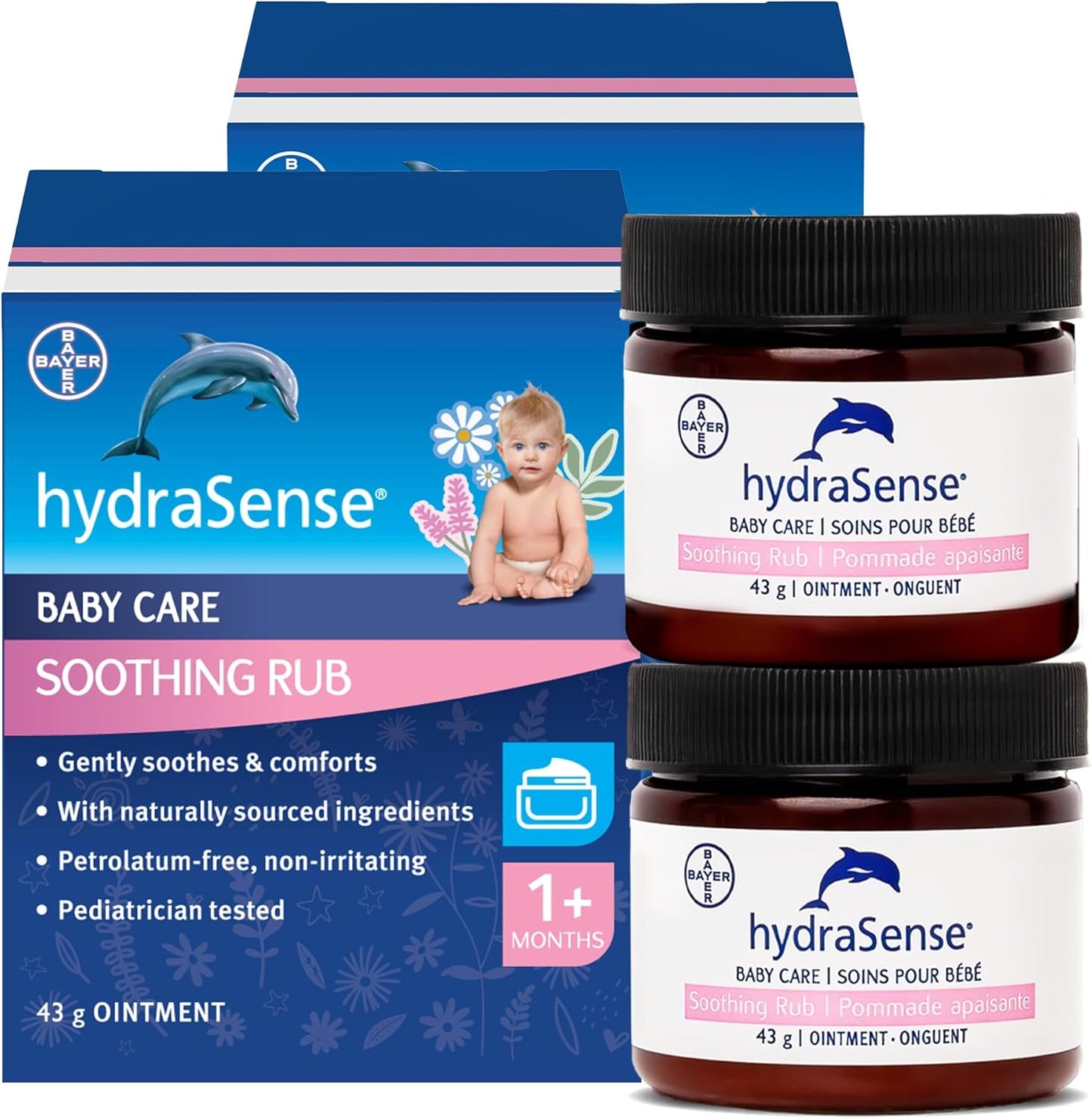 hydraSense 婴儿护理舒缓膏 – 温和舒缓，舒适肌肤，不含凡士林，无刺激性，采用天然成分桉树、薰衣草和洋甘菊制成，经儿科医生测试（2x43 克）