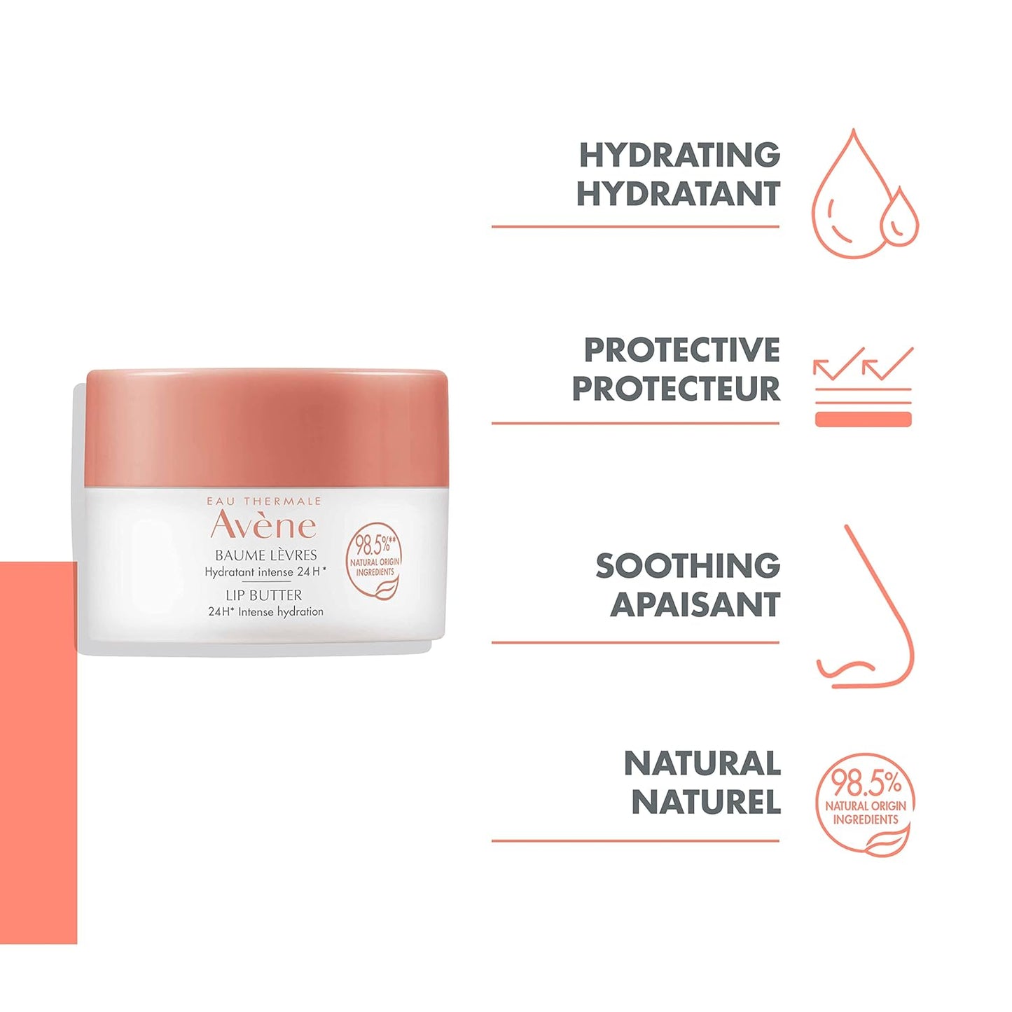 Eau Thermale Avène 強效保濕唇膏 24 小時，乾燥受損的嘴唇，荷荷巴油，乳木果油，罐裝，10 毫升