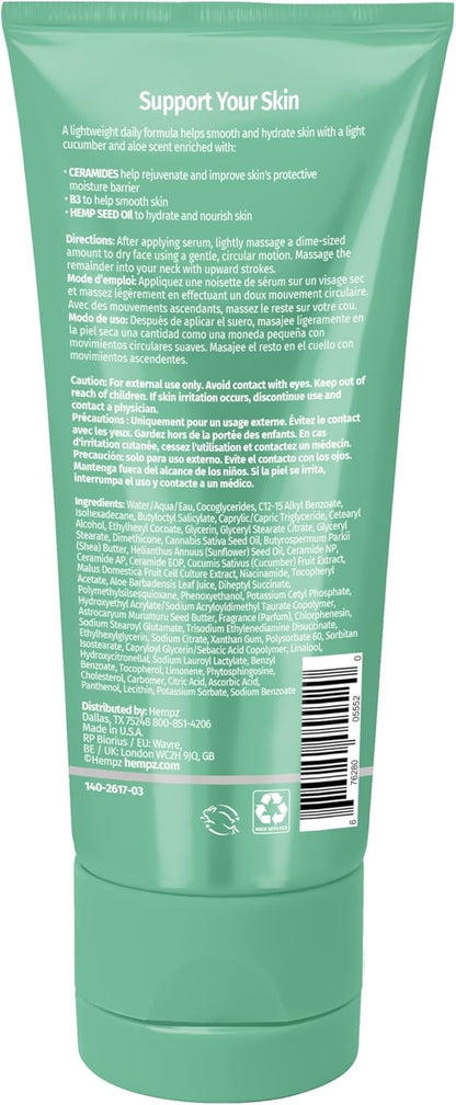 Hempz Cucumber & Aloe Smoothing Day Moisturizer - Hydrating Daily Cream Rich with Minerals, Vitamin C, & Hempseed Oil to Hydrate & Repair Extremely Dry or Sensitive Skin, for Face & Body, 3 Oz