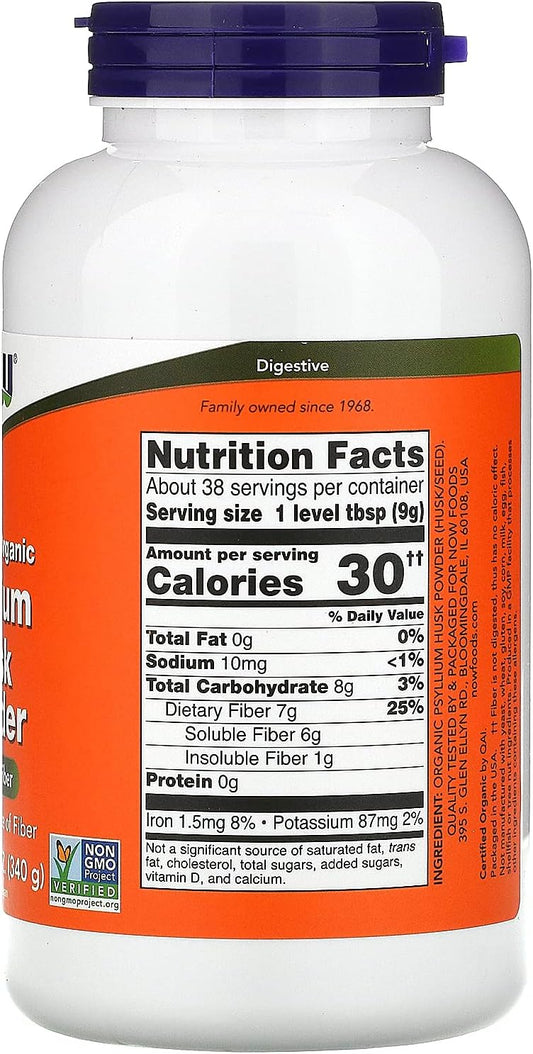 NOW Supplements, Psyllium Husk Powder, Non-GMO Project Verified, Soluble Fibre, 340g