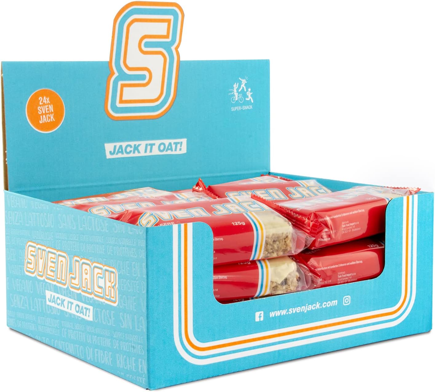 SvenJack Vegan Oat Bar Strawberry - 24 × 125g - High‑Fibre, Low‑Sugar, Gluten‑Free Oatmeal Energy Snack with Strawberries