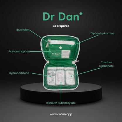 Dr Dan 紧凑型旅行药物套装，便携式医生设计的 OTC 药品收纳盒，可缓解头痛、发烧和胃部不适，适合旅行、徒步旅行和户外活动