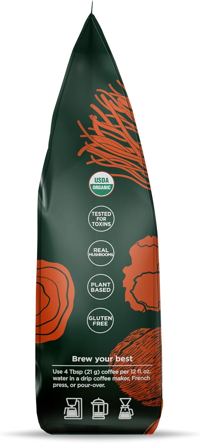 Four Sigmatic Think 蘑菇研磨咖啡 | 有機研磨咖啡，含猴頭菇和白樺茸 | 益智蘑菇咖啡，有助於提高注意力和增強免疫力 | 340克/袋