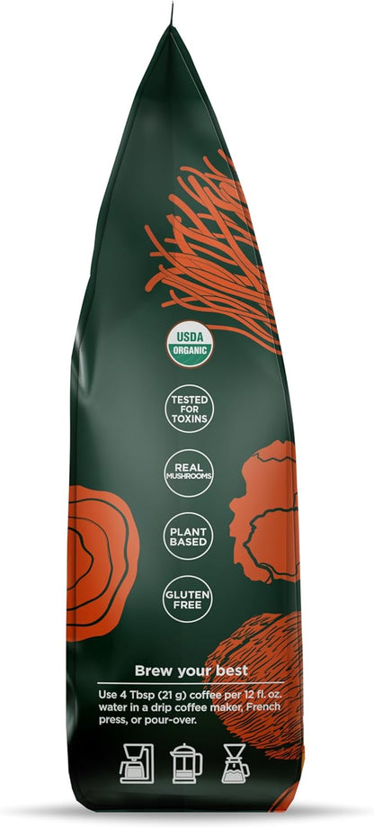 Four Sigmatic Think 蘑菇研磨咖啡 | 有機研磨咖啡，含猴頭菇和白樺茸 | 益智蘑菇咖啡，有助於提高注意力和增強免疫力 | 340克/袋