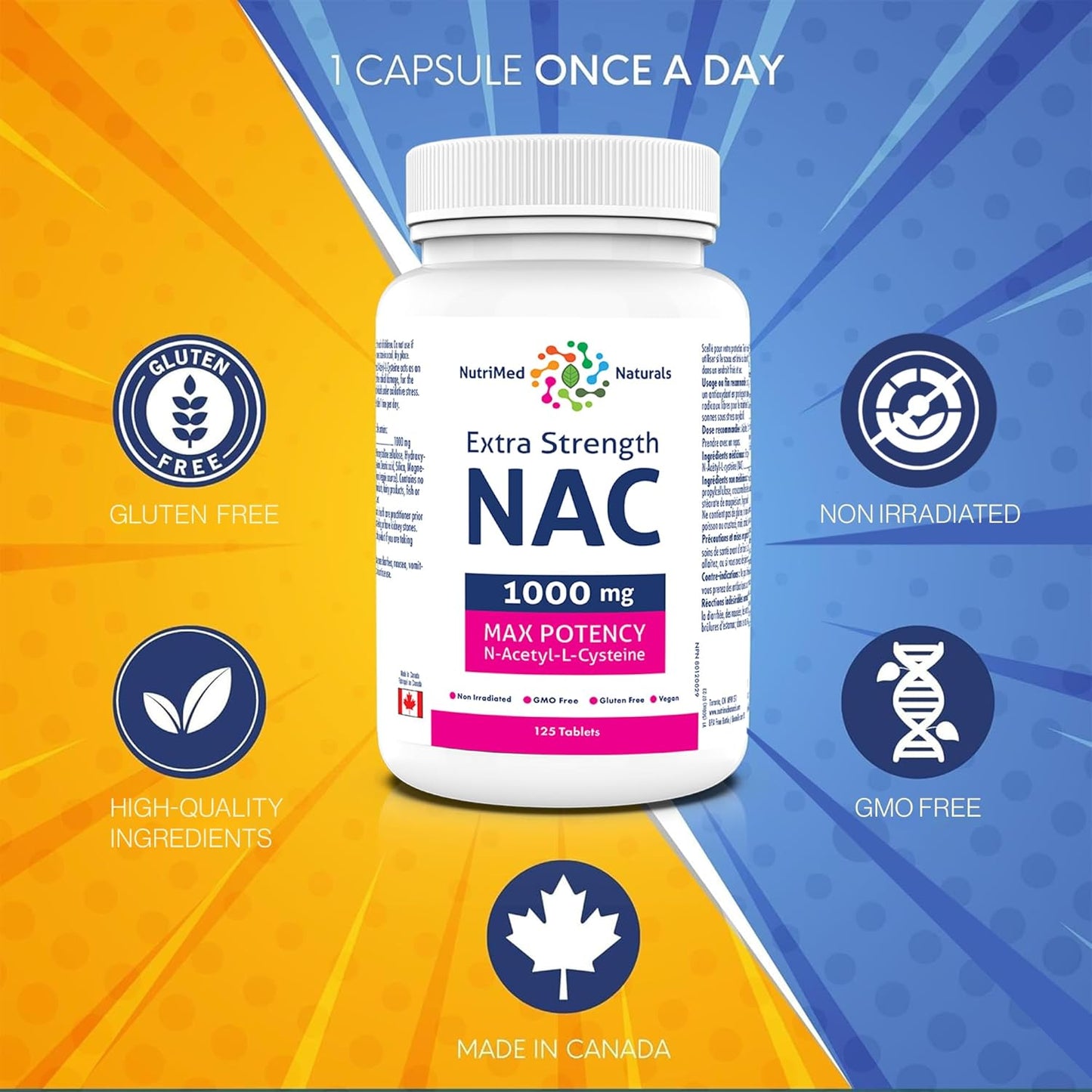 Nutrimed Naturals - 超強效 NAC 1000 毫克 125 片，4 個月用量 - 純素、非基因改造和無麩質 - 強效 N-乙醯-L-半胱氨酸 - 支持肺部和肝臟健康 - 支持呼吸健康