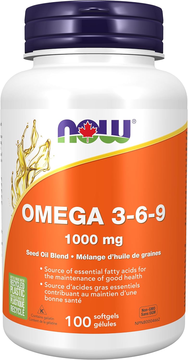 NOW Supplements，Omega 3-6-9 1000 毫克，混合亚麻籽、月见草、菜籽油、黑加仑油和南瓜籽油，100 粒软胶囊