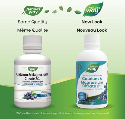 Nature's Way 檸檬酸鈣鎂 2:1 - 含維生素 K2 和膠原蛋白的液體補充劑 & 檸檬酸鈣鎂 2:1 - 含維生素 D3、維生素 K2 和膠原蛋白的液體補充劑