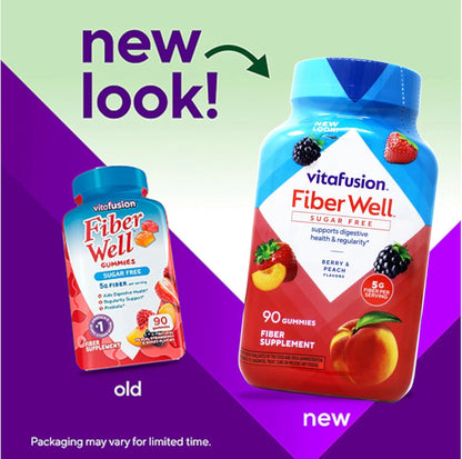 Vitafusion Fibre Well 成人補充軟糖，10 克纖維，90 粒（22 天用量），包裝可能有所不同。