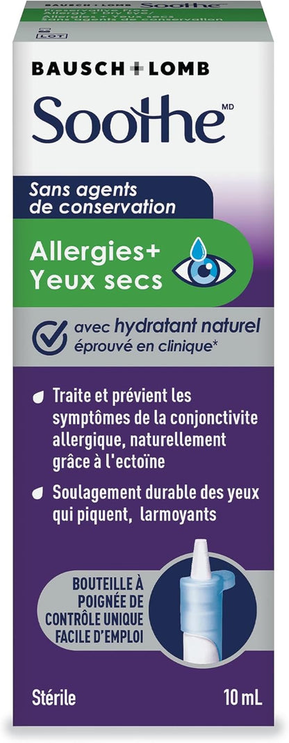 Soothe Preservative Free Eye Drops for Dry Eyes, Allergy Relief for Red, Itching Eyes, 10mL