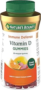 Nature's Bounty Vitamin D3 1000 IU Mineral Supplement, Helps Support Bone Health, Strawberry Orange & Lemon Flavoured, 90 Gummies