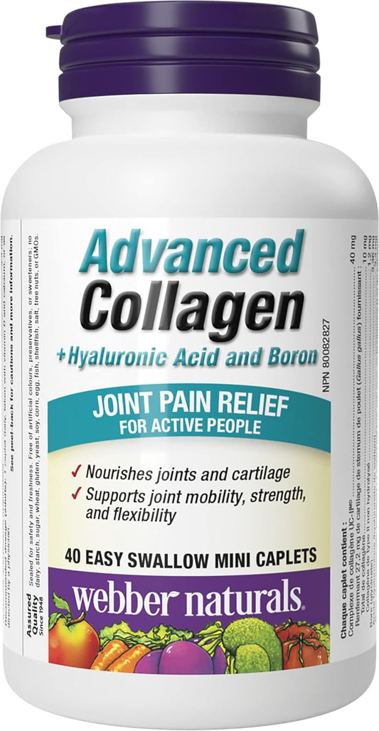 Webber Naturals 高級膠原蛋白，含透明質酸和硼，40 粒迷你膠囊和維生素 C 緩釋片，1000 毫克，150 片，有益於骨骼、牙齒、免疫和抗氧化健康