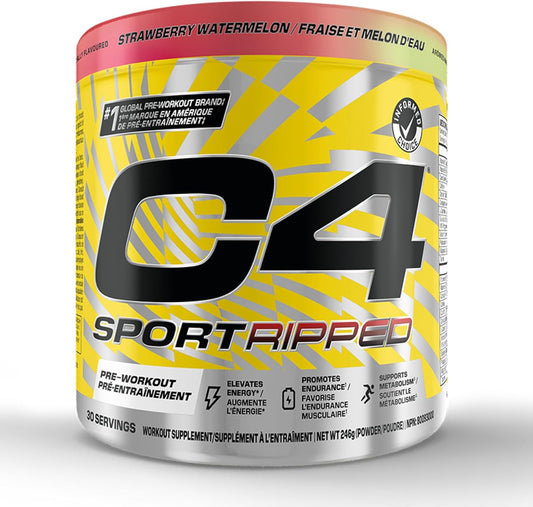 Cellucor C4 Sport Ripped 產熱運動前粉 - Informed-Choice 認證運動前能量和脂肪代謝 - 草莓西瓜味，30 份