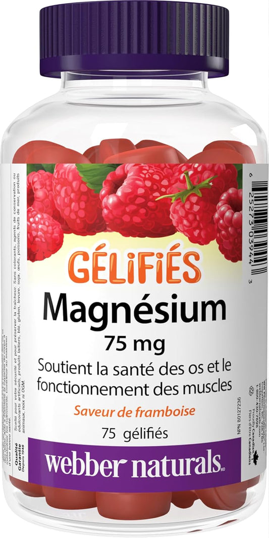 Webber Naturals Magnesium Gummy 75 mg, 75 Raspberry Flavoured Gummies, Supports Bone and Muscle Functions, Vegan