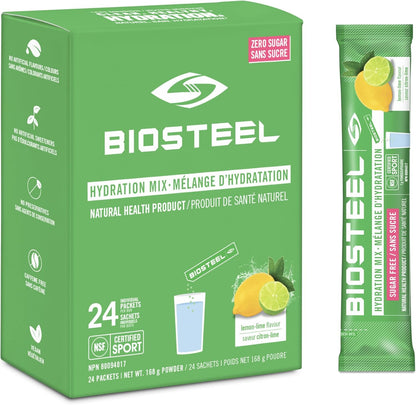 BioSteel 补水混合物，加拿大制造 - 美味补水，零糖，不含人工香料或防腐剂，柠檬青柠口味，24 个独立包装
