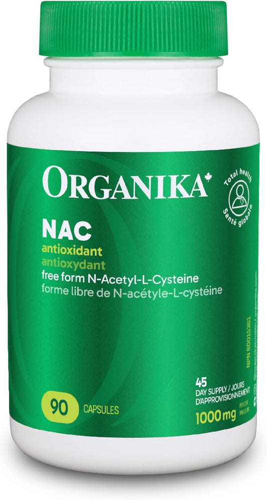 Organika 加拿大製造 NAC（N-乙醯-L-半胱氨酸）500 毫克 - 支持抗氧化穀胱甘肽水平、免疫系統支持、肝臟和排毒支持 - 90 粒膠囊