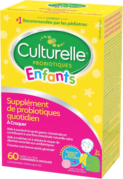 Culturelle Kids 每日益生菌咀嚼片，适合儿童，含 100% 天然来源的乳酸杆菌 GG 菌株，经临床研究最多的益生菌，儿科医生推荐，浆果味，60 粒咀嚼片