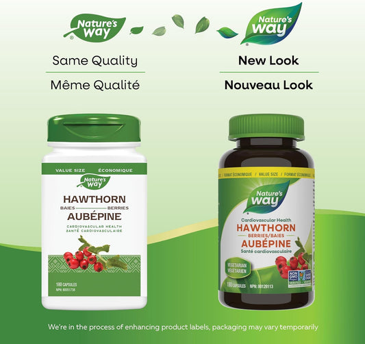 Nature's Way Hawthorn Berries – Cardiovascular Health Support – Heart Health - Premium Herbal Supplement - 180 Vegetarian Capsules, Value Size