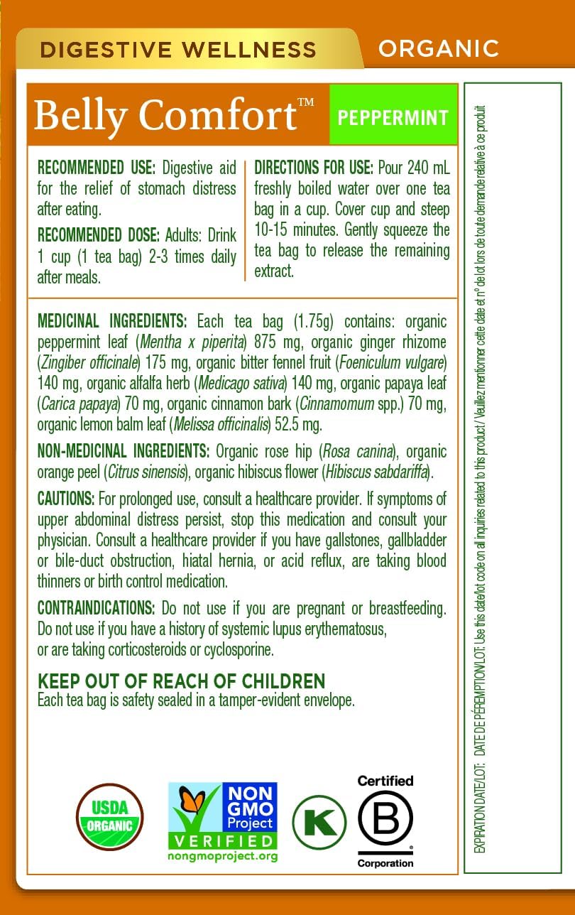 Traditional Medicinals - 有机舒腹薄荷草本茶（6 包）- 含生姜、茴香和柠檬香脂，有助于消化 - 共 96 个茶包